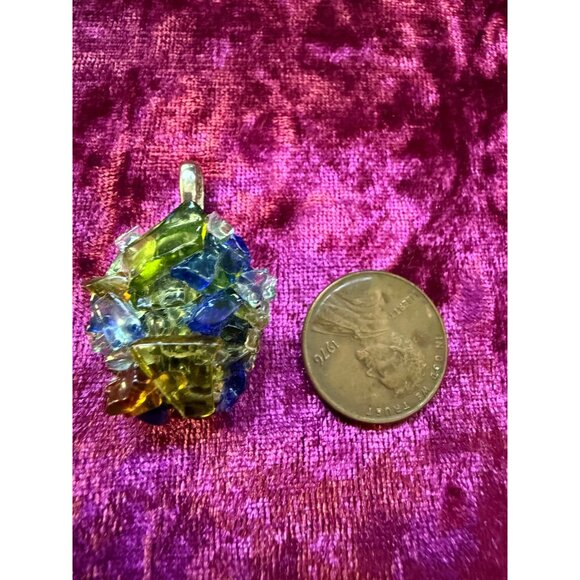 Multicolor Glass Mosaic Pendant With Silver-Tone Bail - Picture 2 of 3